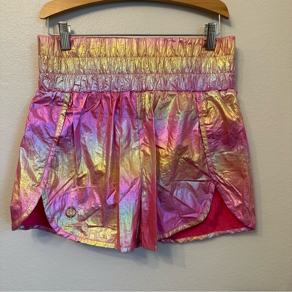 Simply Southern Metallic Pink Athletic Shorts with Elastic Waistband